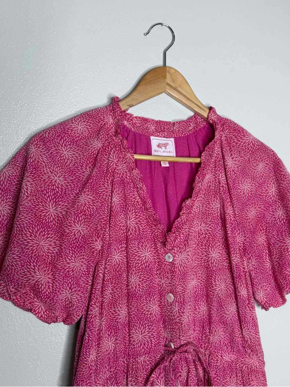 Banjanan Tuckernuck Poppy Midi Dress in‎ Petal Power Fuscia - Picture 3 of 14